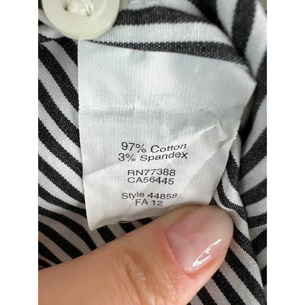 J Crew Stretch Perfect Top White Black Stripe Button Up Long Sleeve Shirt PS
